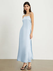 Tied Open Back Satin Long Dress