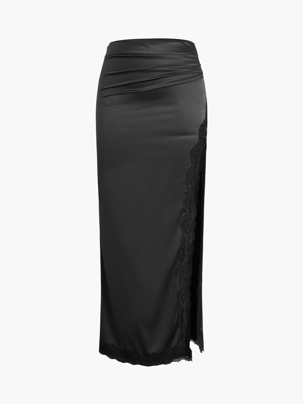 Ruched Satin Maxi Skirt