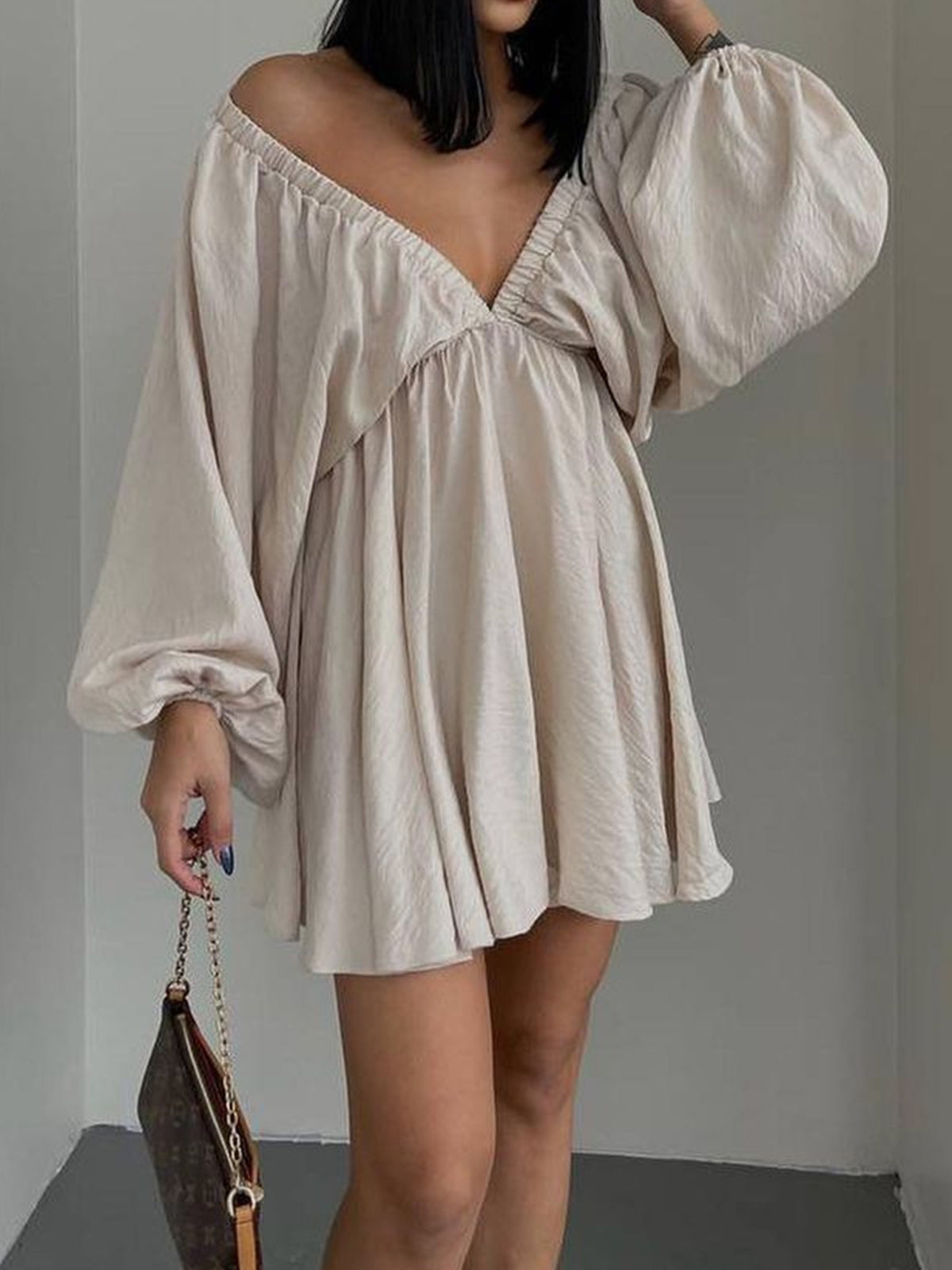 Woven Plunge Skater Short Dress