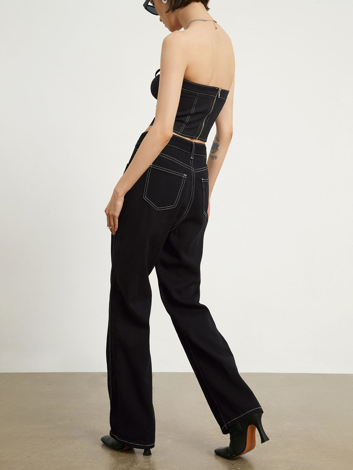 Minimalist Black Denim Straight Leg Jeans