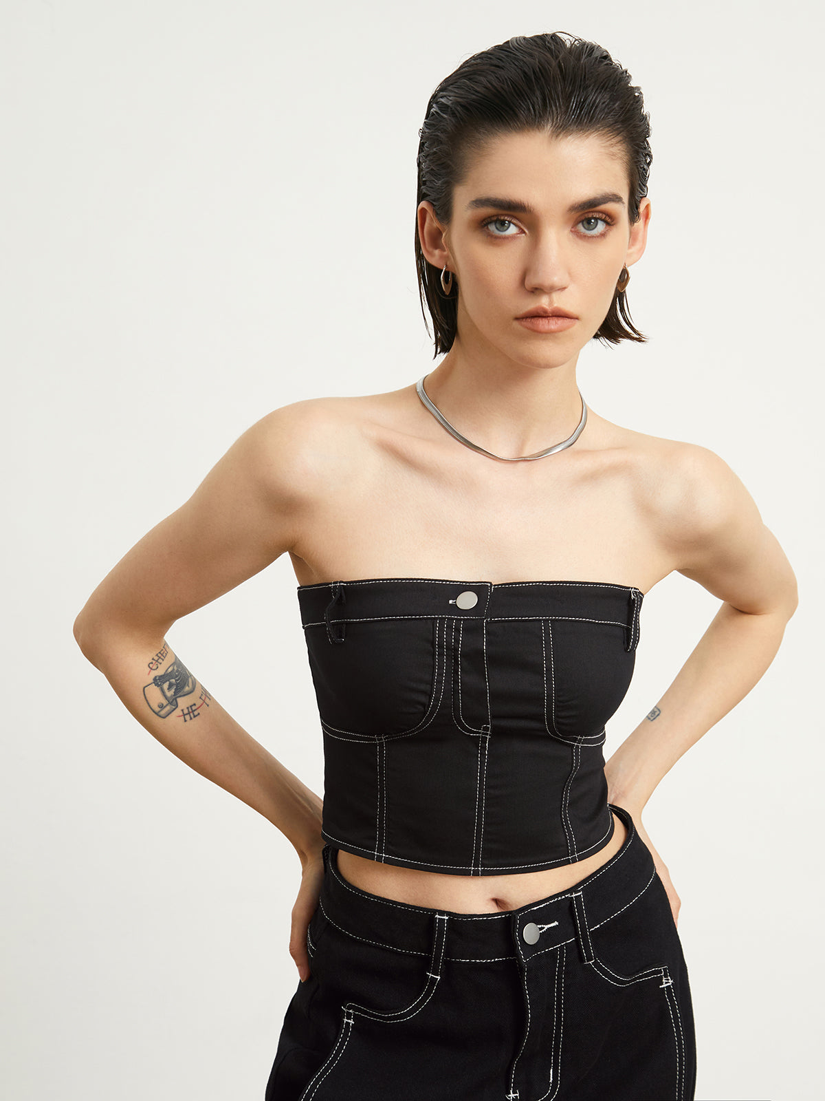 Minimalist Black Denim Tube Crop Top