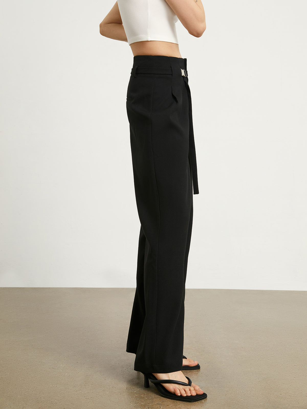 Belted Smart Wide Leg Pants