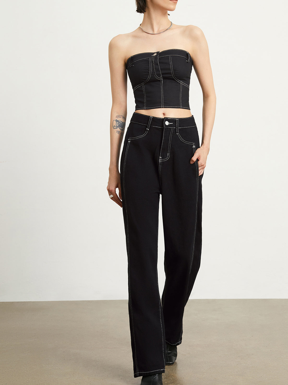 Minimalist Black Denim Straight Leg Jeans