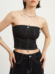 Minimalist Black Denim Tube Crop Top