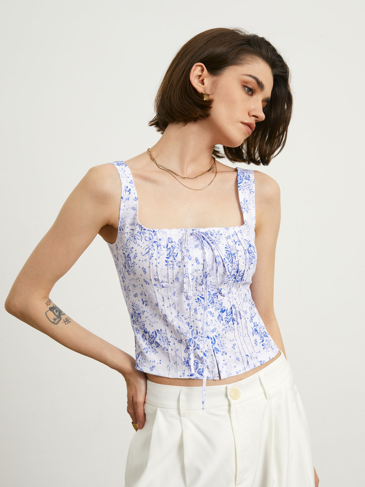 Camelia Floral Crop Tank Top