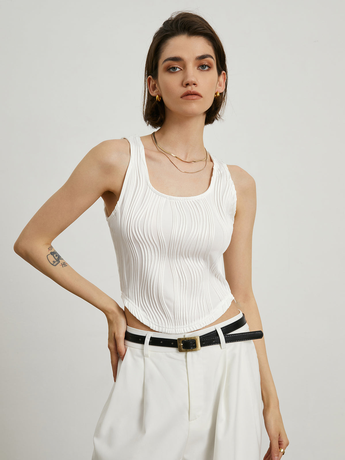 Wavy Textured Crop Tank Top