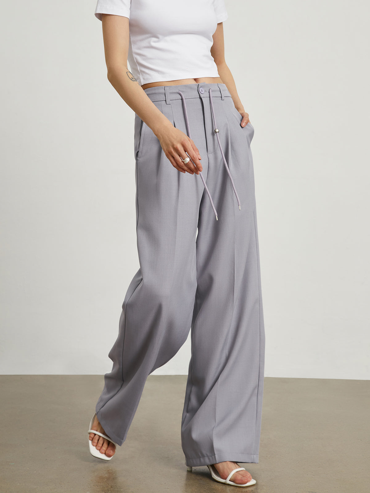 Drawstring Smart Wide Leg Pants