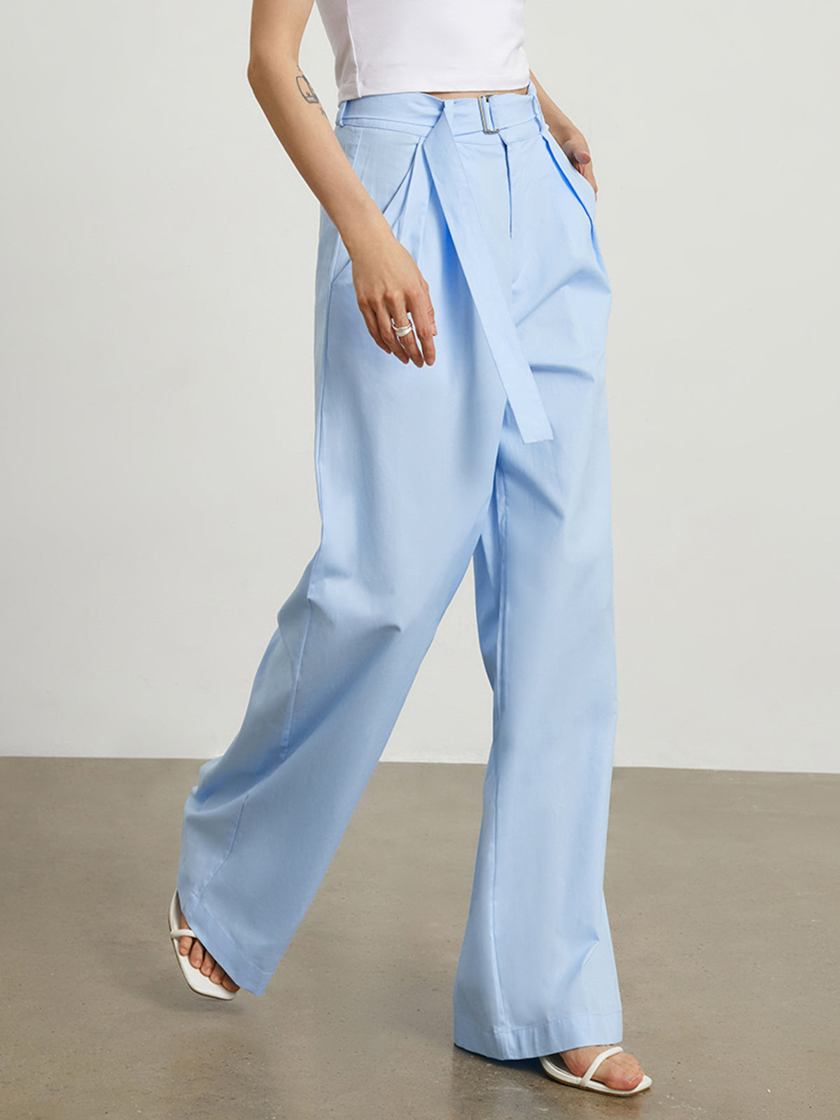 Sky Blue Belted Wide Leg Pants