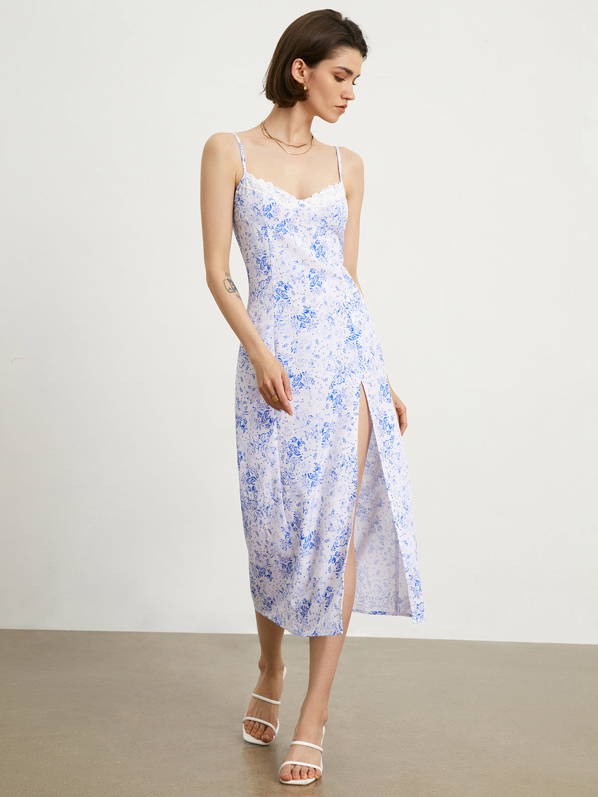 Rosalia Floral Slip Slit Midi Dress