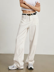 White Denim Cotton Wide Leg Jeans