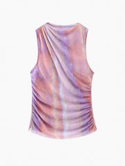 Tie Dye Mesh Ruched Tank Top