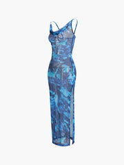 Deep Ocean Tie Dye Mesh Long Dress