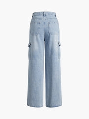 Faded Denim Wide Leg Boyfriend Jeans