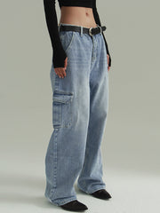 Faded Denim Wide Leg Boyfriend Jeans