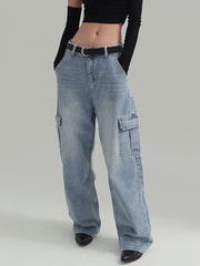 Faded Denim Wide Leg Boyfriend Jeans