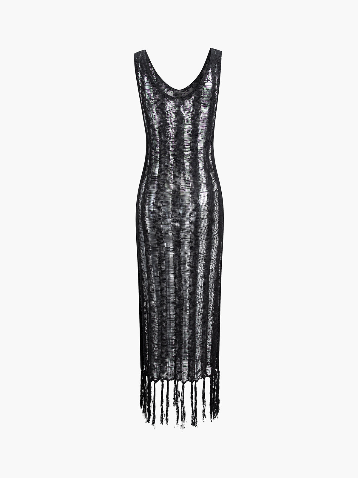 Fringed Open Knit Long Dress