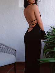 Open Back Halter Bodycon Long Dress