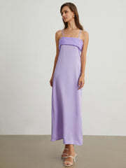 Tied Overfold Satin Long Dress