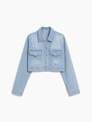 Light Blue Cotton Crop Denim Jacket