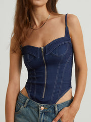 Zippered Corset Denim Bodysuit