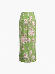 Vintage Floral Zippered Slit Skirt