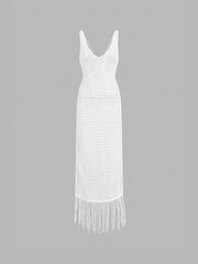 Fringed Crochet Open Back Cover Up Long Dress