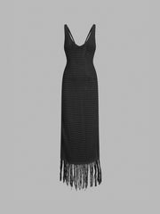 Fringed Crochet Open Back Cover Up Long Dress