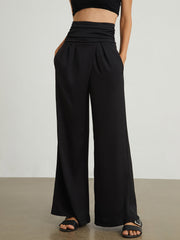 Ruched Waistband Wide Leg Pants