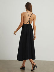 Eyelet Trim Open Back Midi Dress