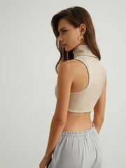 Wave Hem Mock Neck Crop Top