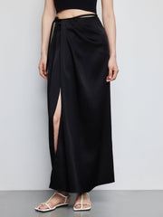 Wrap Satin Slit Maxi Skirt