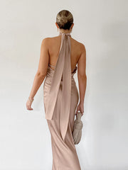 Love Letter Open Back Satin Long Dress