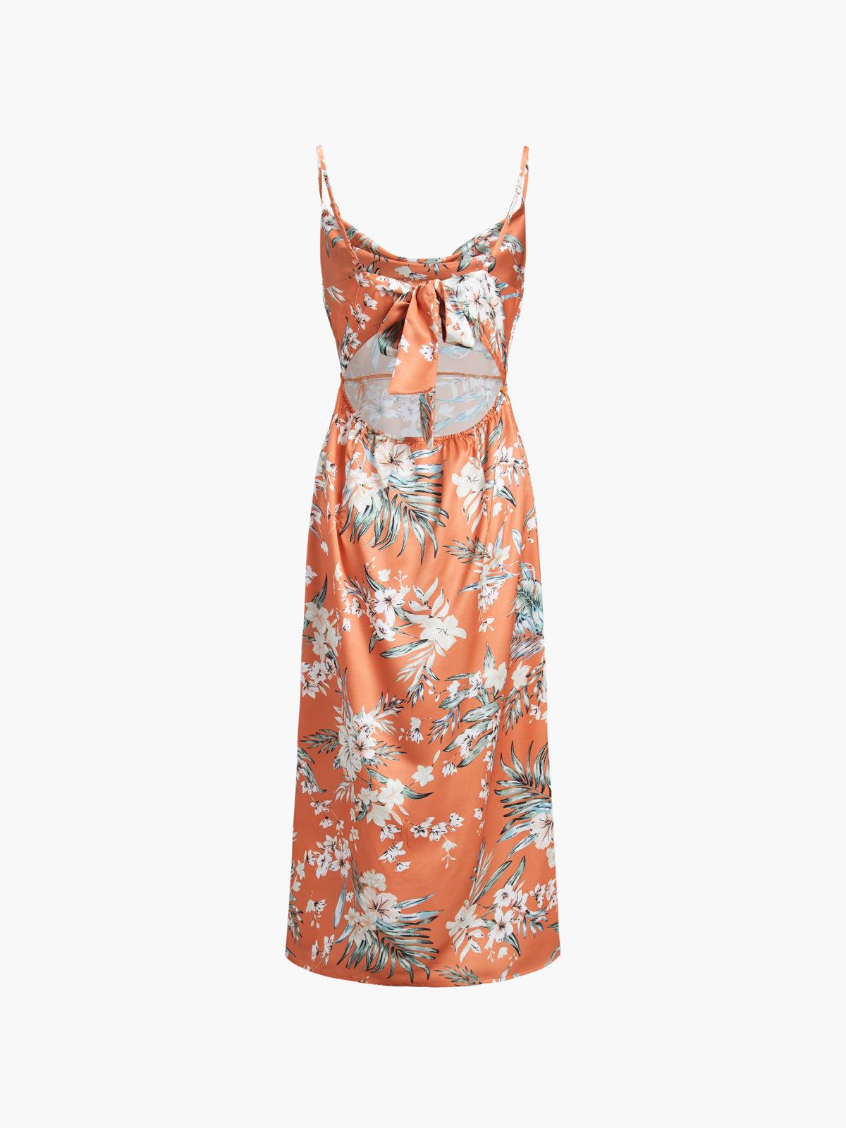 Tropical Floral Tied Open Back Satin Midi Dress