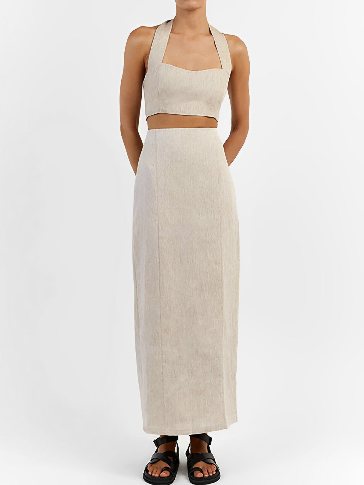 Halter Linen Two Piece Skirt Set