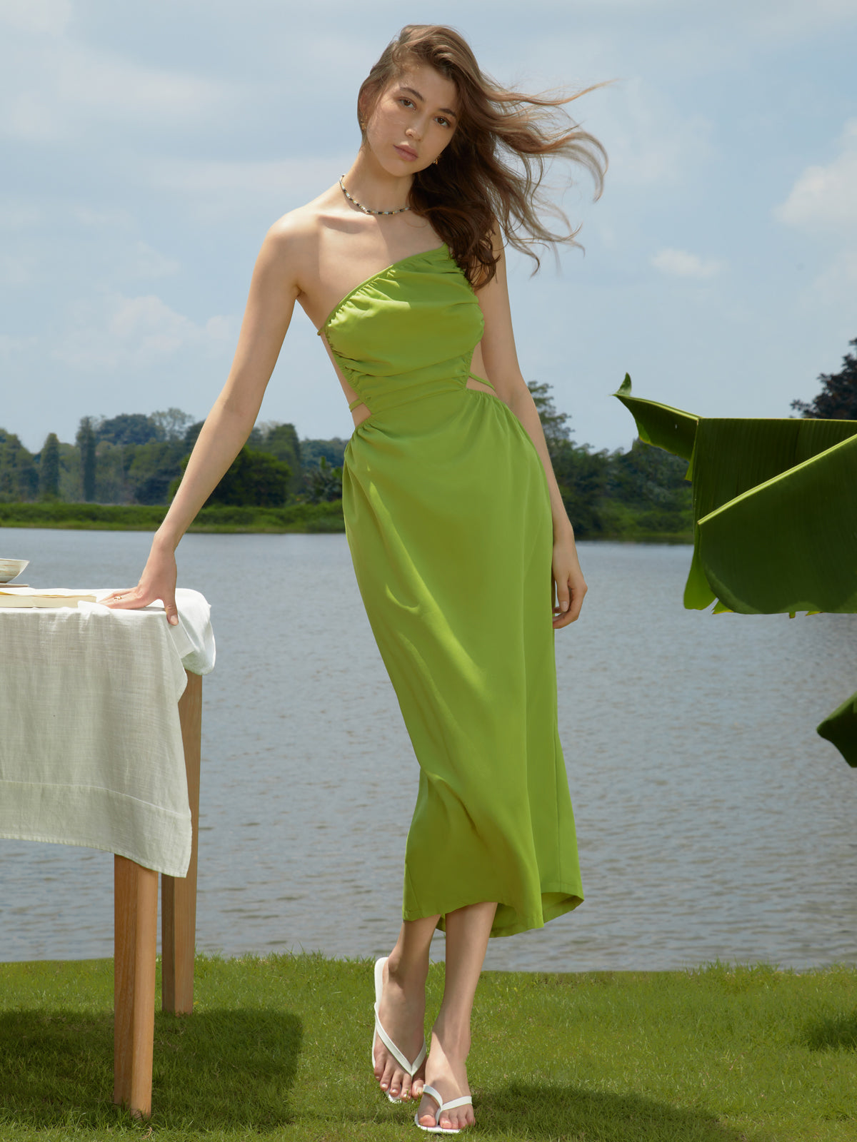 Summer Greens Open Back Tied Long Dress