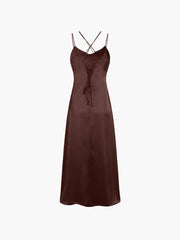 Cocoa Beans Satin Tied Midi Dress