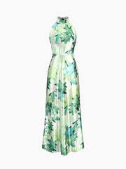 Lilies Floral Zippered Halter Long Dress