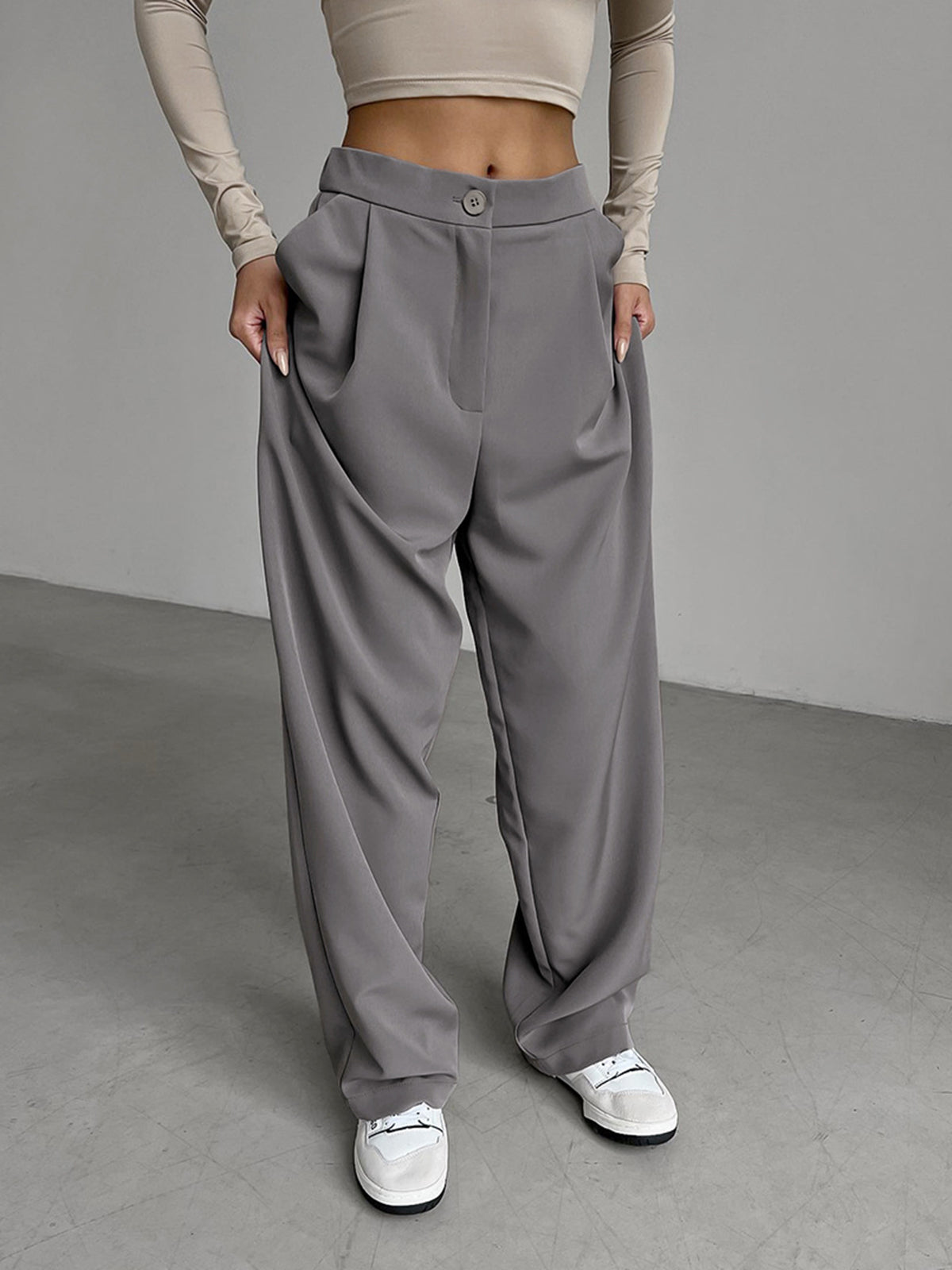 City Buttoned Wide Leg Pants