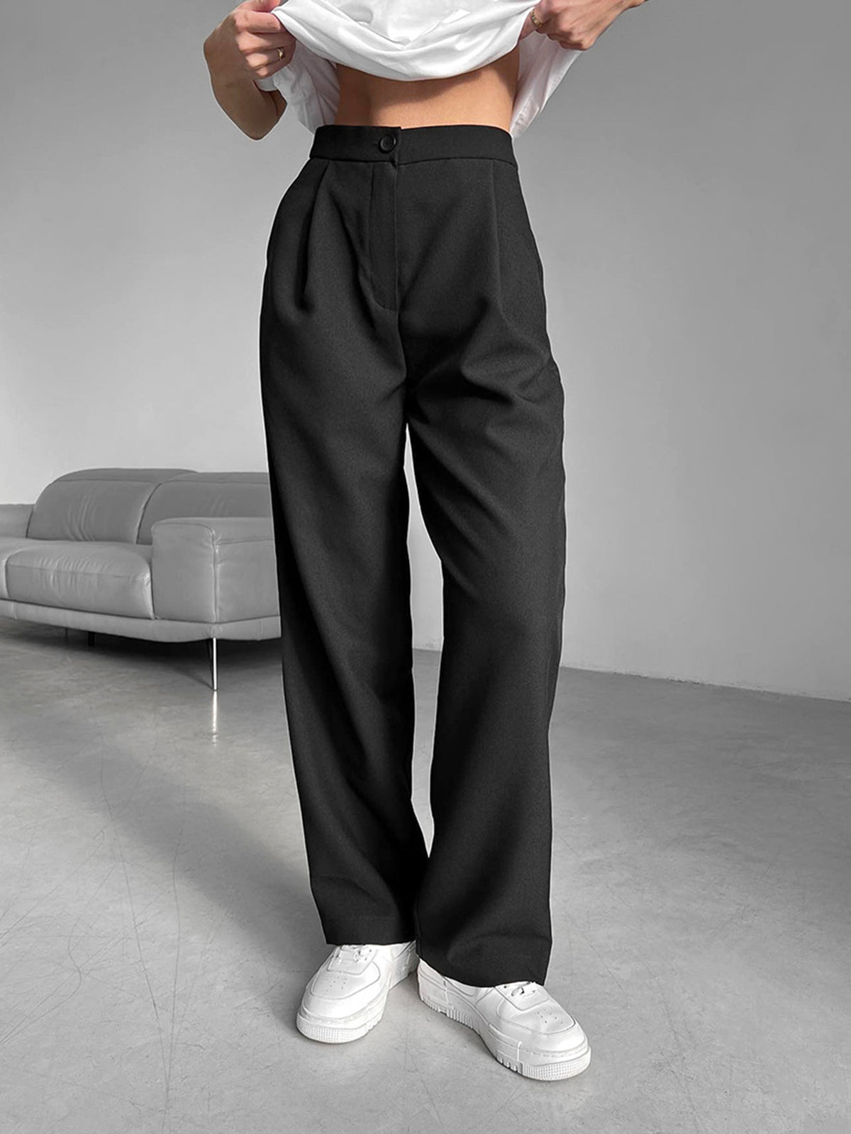 City Buttoned Wide Leg Pants