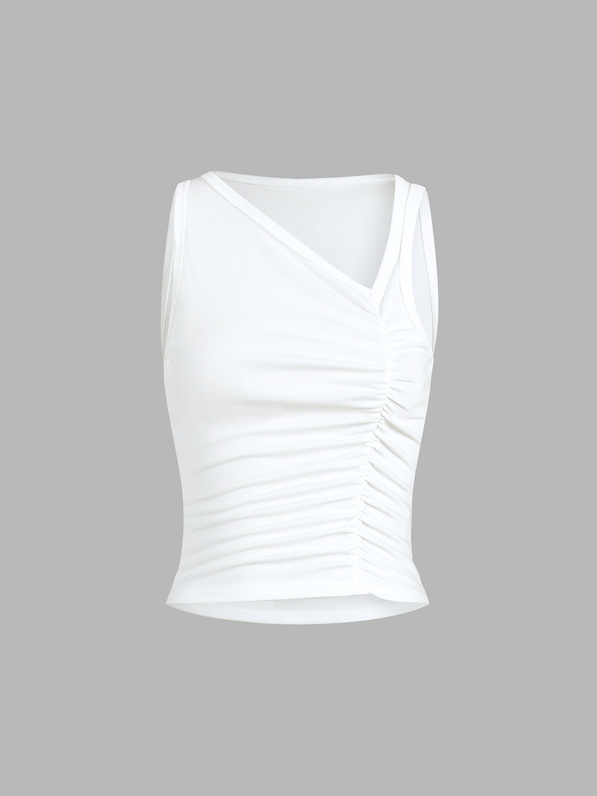 Oblique V-Neck Ruched Top