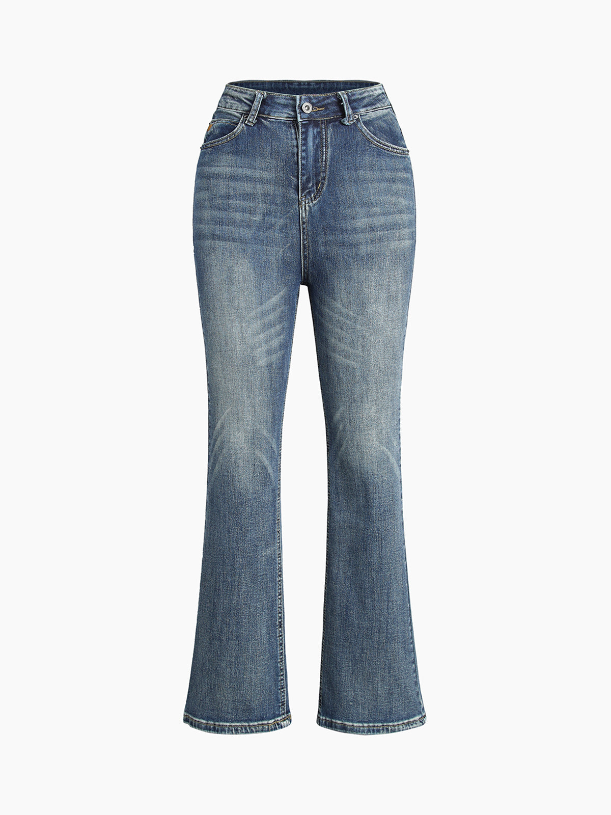 Buttoned Faded Denim Flare Jeans