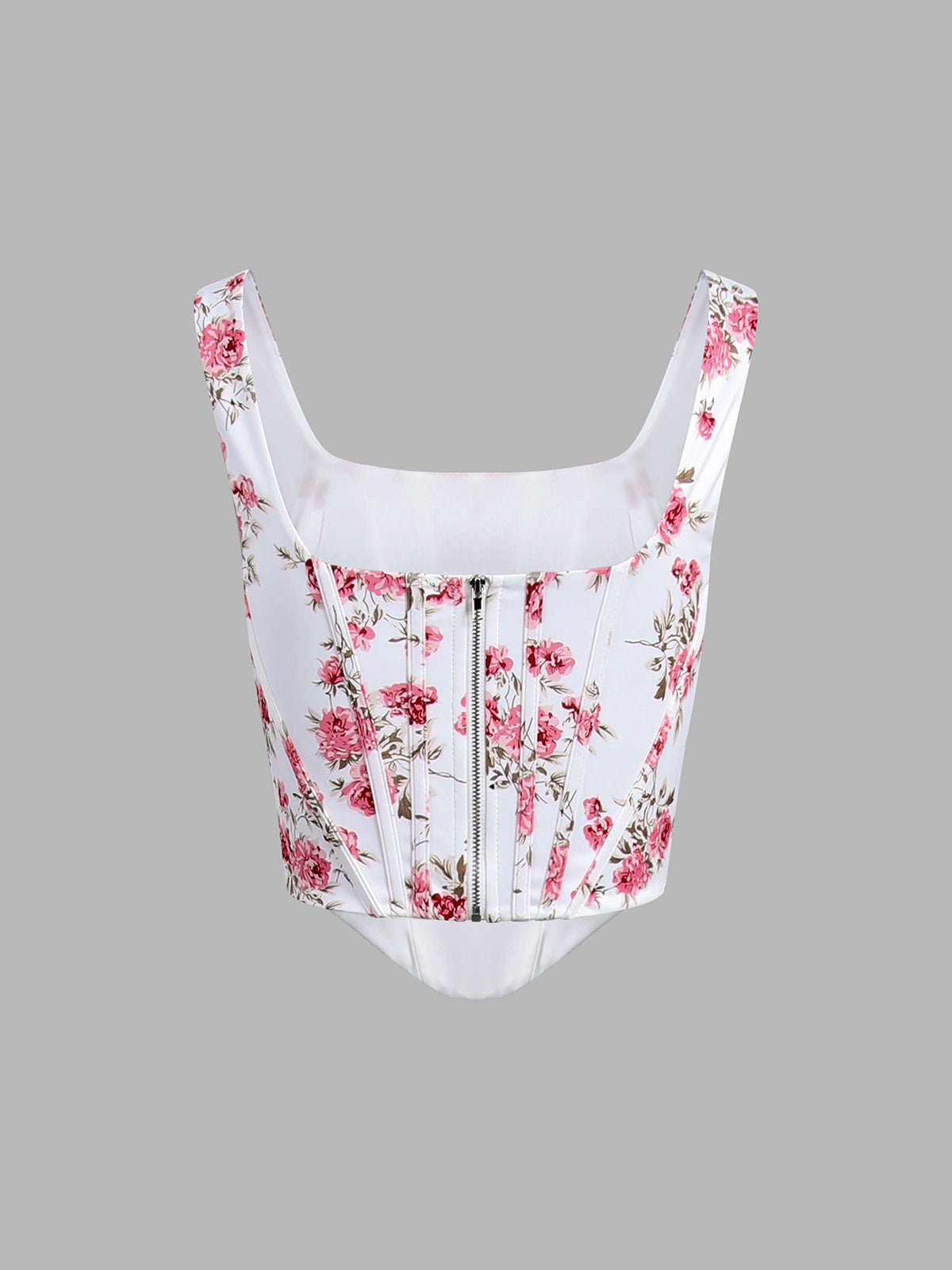 Iris Floral Zippered Crop Corset Top