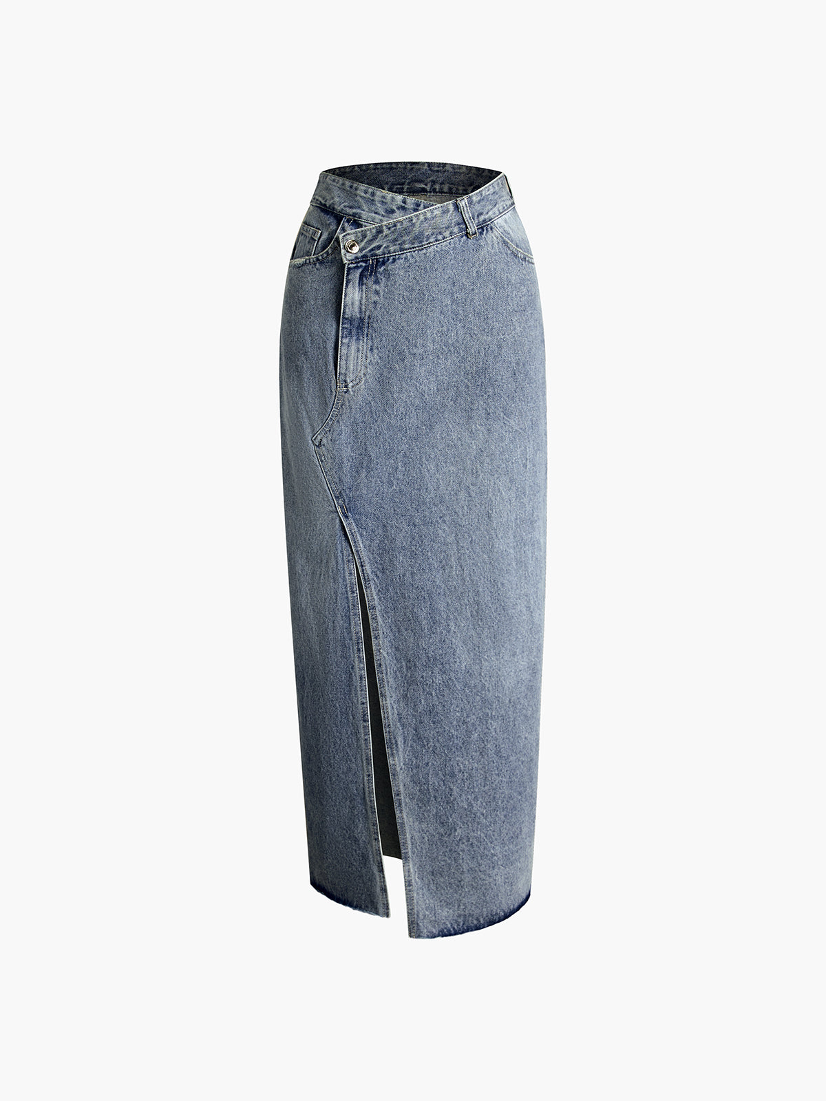 Oblique Button Denim Maxi Skirt