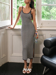 Stripe Open Back Slit Midi Dress