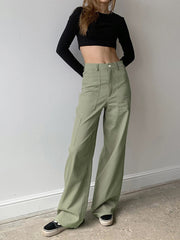 Buttoned Cargo Wide Leg Pants