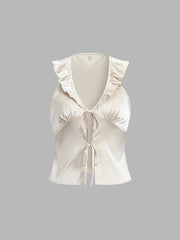 Satin Ruffle Fly Away Tied Top