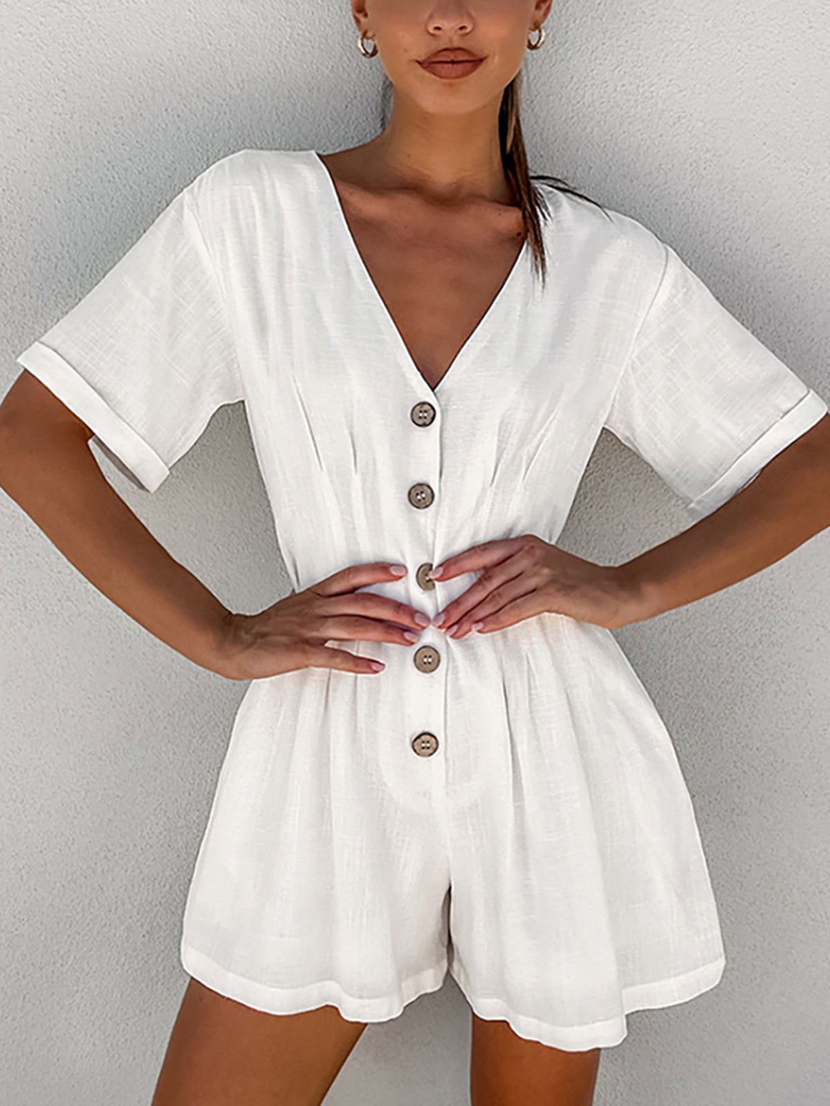 Button Down Linen Cotton Jumpsuit