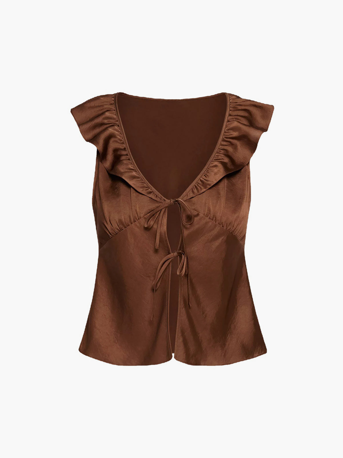 Satin Ruffle Fly Away Tied Top