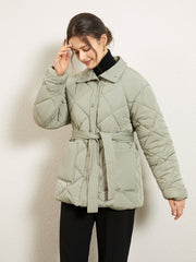 Stand Collar Puffer Quilted Trench Jacket