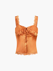 Vitamin C Lace Trim Satin Crop Top